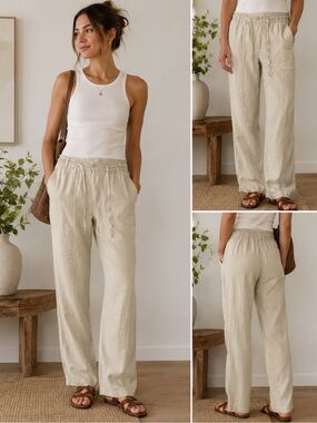 Sailwind Women’s Preppy Flowy Lightweight Linen-Blend Drawstring Pants - Beige